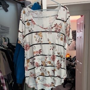 Maurices Floral and Striped Short Sleeve Top